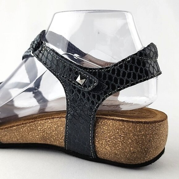 Taos Sandal Strappy Grey Leather Braided Low Cork Wedge Sole Size 7- 7.5 - Picture 7 of 16